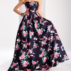 Clarisse Navy and rose strapless Ballgown formal prom size 2 corset back NWT